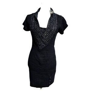 Red Paint Knit Sweater Dress Size L Black‎ Silver Holiday Party Office Party